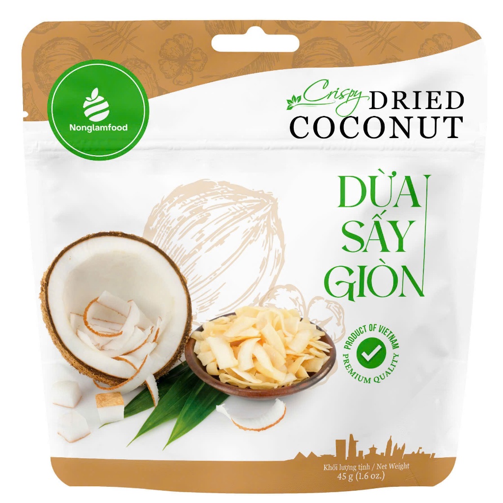 Dừa Sấy Giòn Nông Lâm Food snack healthy  túi 45g