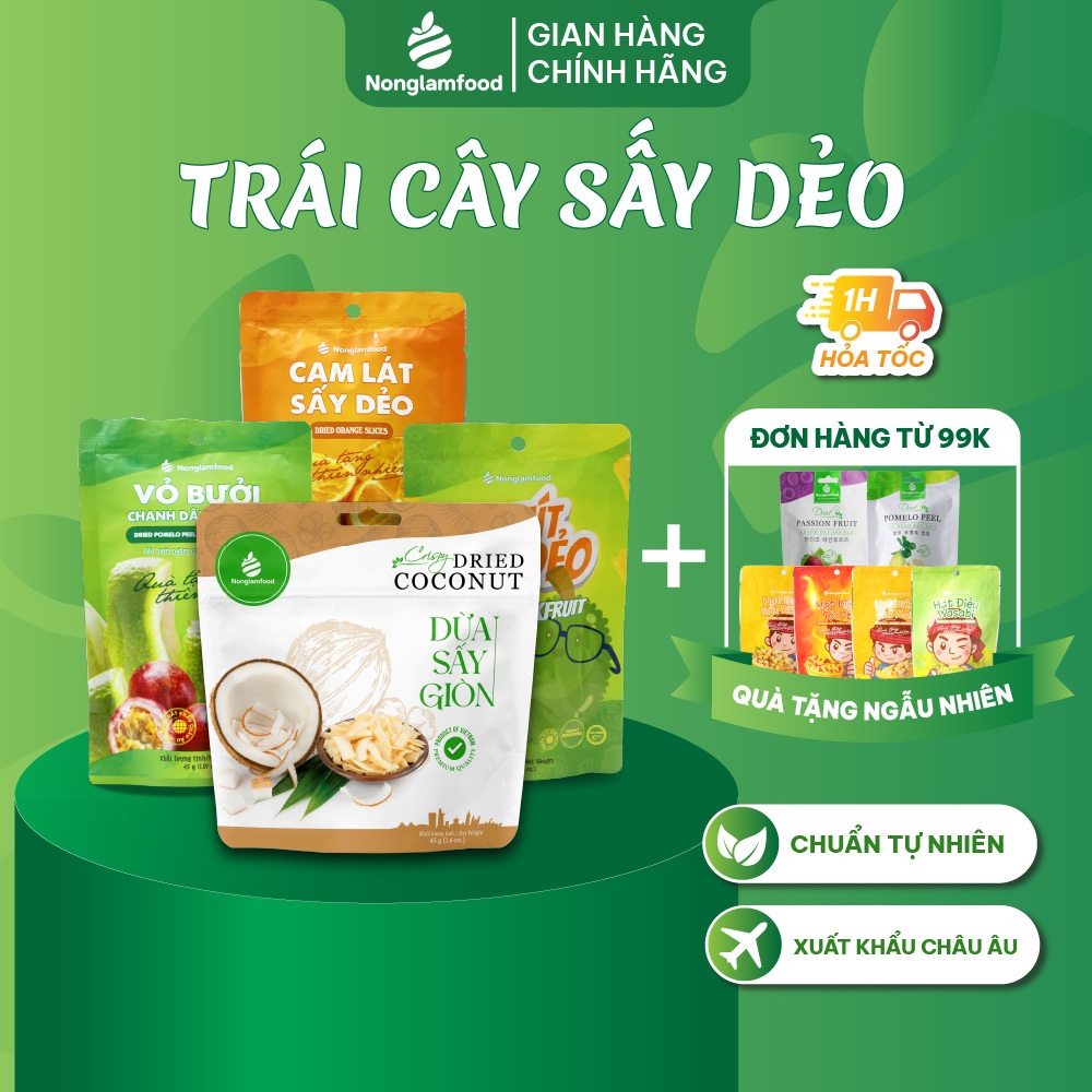 Trái cây hoa quả sấy Nông Lâm Food mít sấy, xoài sấy, chanh dây, mãng cầu, ổi sấy, thơm sấy