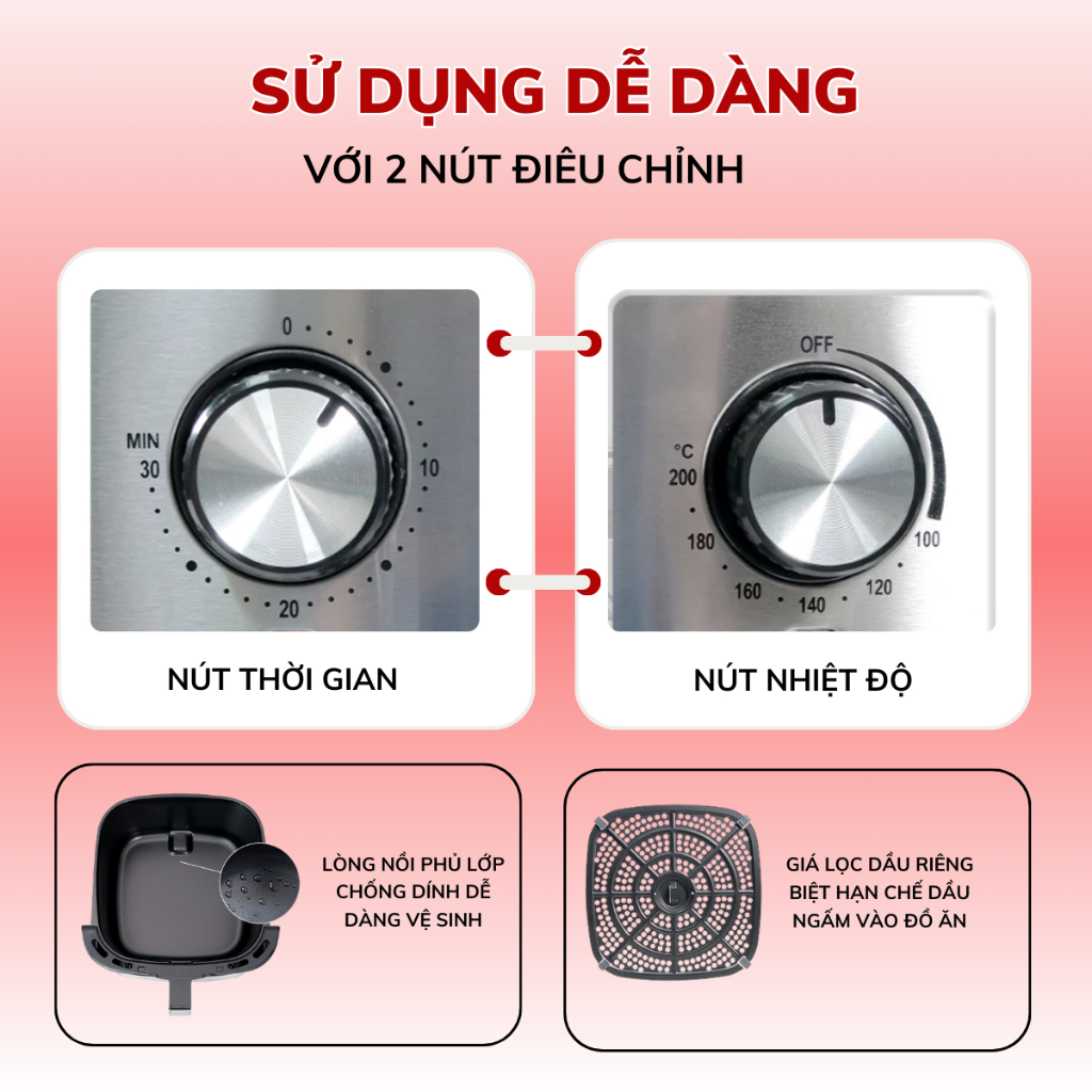 Nồi Chiên Không Dầu Hichiko 10L HC975B, nướng vừa con gà 3kg, công suất 1800W