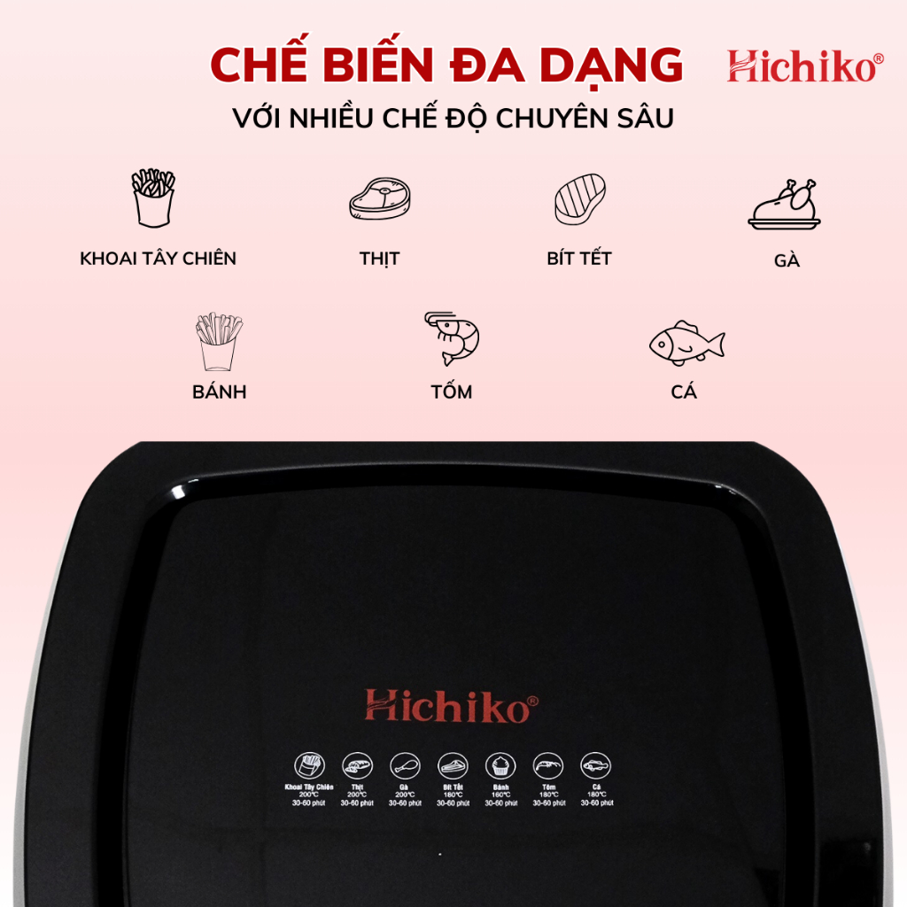 Nồi Chiên Không Dầu Hichiko 10L HC975B, nướng vừa con gà 3kg, công suất 1800W