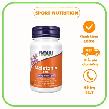 NOW Melatonin 3 mg- viên uống giúp hỗ trợ ngủ ngon, ngủ sâu và tăng cường sức khỏe