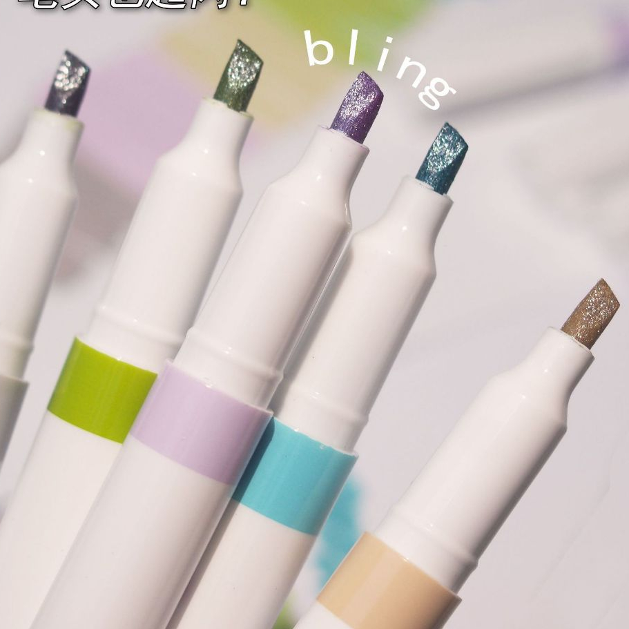 Set 5 bút highlight ánh nhũ bling tông màu nhẹ nhàng siêu xinh, bút đánh dấu học sinh