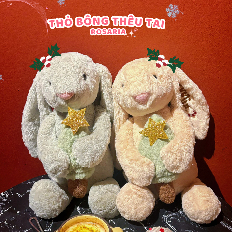 [HỎA TỐC] Thỏ Bunny Noel ôm Thông Gấu Bông Thỏ Thêu Tai Theo Yêu Cầu - Quà tặng Giáng Sinh Noel Christmas Thú Nhồi Bông