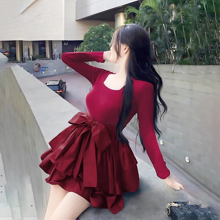 Đầm Váy Nữ Tay Dài Bigsize 40-95kg Thun Tăm Phối Váy Tầng Lụa Cột Nơ Mã DV003 Dress Women Váy Tiệc,Tết