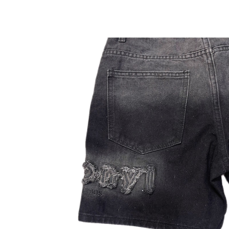QUẦN SHORT JEANS THÊU CHỮ “Matonyl&Ztone2000” UNISEX NAM NỮ - FORM TRÊN GỐI, TONE ĐEN&KHÓI. Có Túi Menswear | TMTD25