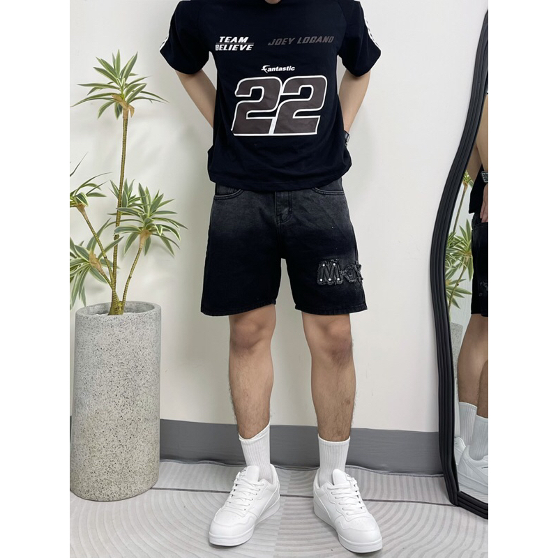 QUẦN SHORT JEANS THÊU CHỮ “Matonyl&Ztone2000” UNISEX NAM NỮ - FORM TRÊN GỐI, TONE ĐEN&KHÓI. Có Túi Menswear | TMTD25