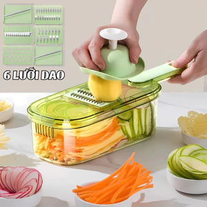 Bộ Nạo Rau Củ 6 Lưỡi Dao Có Tay Cầm Bảo Kèm Khay Đựng Tiện Dụng, Dao Bào Tỏi, Hành Thông Minh