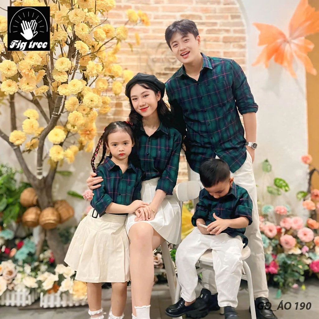 Set Áo Sơ Mi Đồng Phục Gia Đình Fig Tree Sọc Caro Xanh Noel MS 190