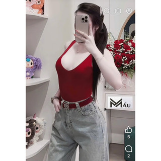 Áo body suits cổ tim ba lỗ hàng 2 lớp mix đồ siu tôn dáng