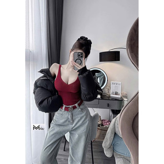 Áo body suits cổ tim ba lỗ hàng 2 lớp mix đồ siu tôn dáng