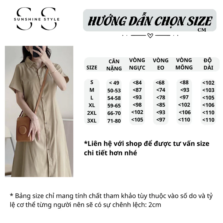 Đầm váy nữ bigsize Sunshine Style váy sơ mi thô đũi cộc tay chun eo dáng dài váy cổ polo 5915