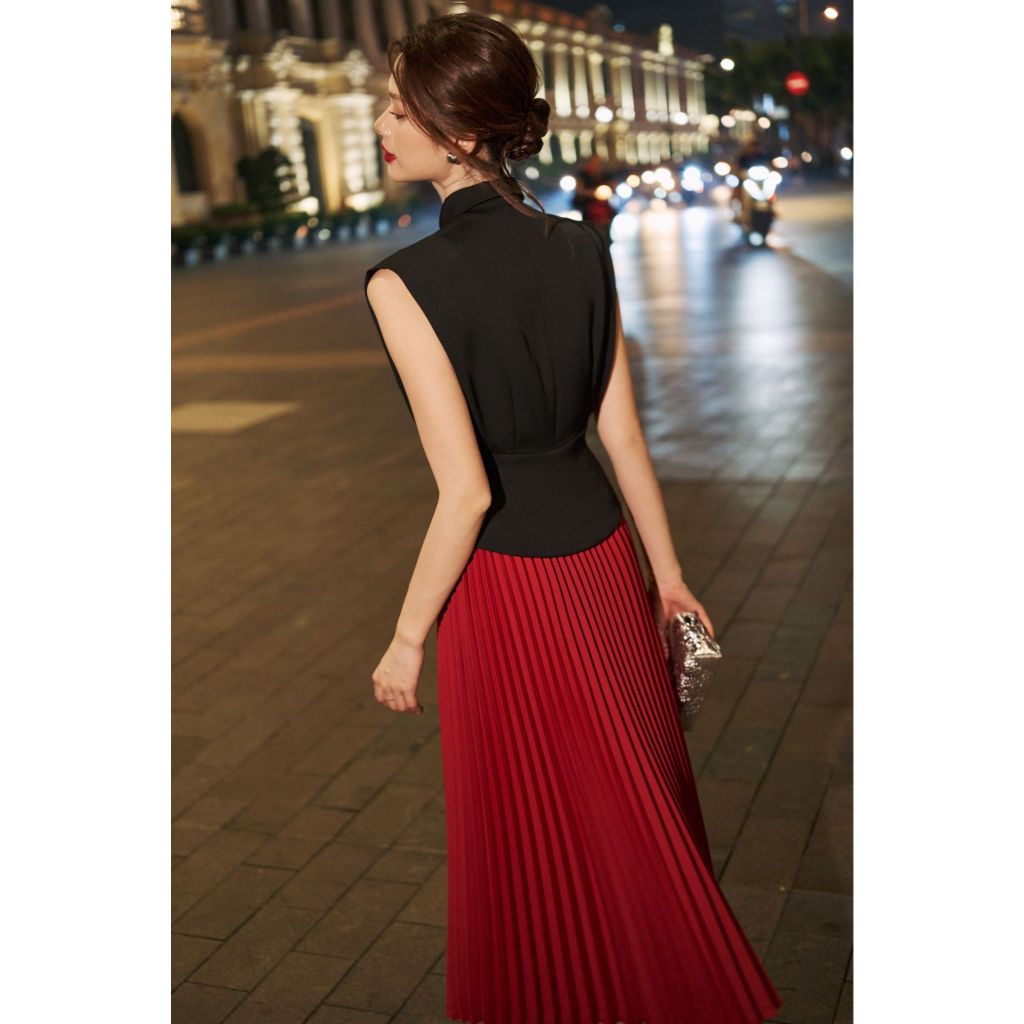 Vella Fashion set áo peplum tay dơi cổ sơ mi phối chân váy midi dập ly VA24116 VV24127