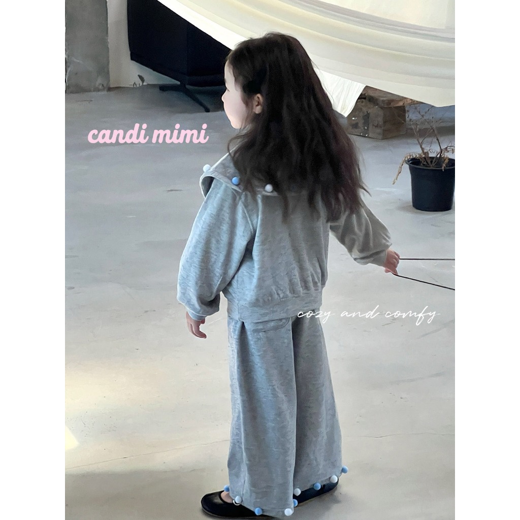 CANDIMIMI Set quần áo dài tay màu xám - Phong cách Hàn Quốc
