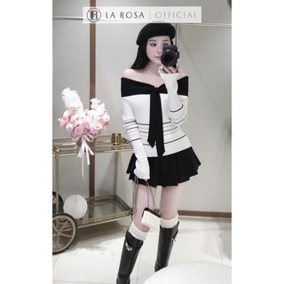 Set Len Tiểu Thư La Rosa Thiết Kế Áo Trễ Vai Phối Thuỷ Thủ Mix Chân Váy Xếp Ly Ngắn Siêu Xinh S773