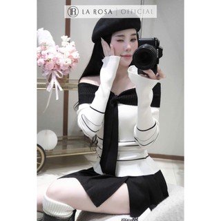 Set Len Tiểu Thư La Rosa Thiết Kế Áo Trễ Vai Phối Thuỷ Thủ Mix Chân Váy Xếp Ly Ngắn Siêu Xinh S773