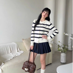 Áo len cardigan lông thỏ cao cấp dệt phối màu be xanh bo tay sang trọng tiểu thư phong cách hàn quốc DELIZ VN