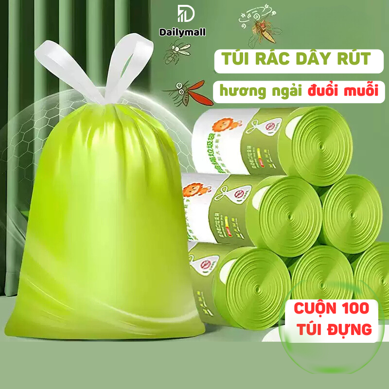 Túi đựng rác hương ngải cuộn 100 túi, Túi rác thơm đuổi muỗi, côn trùng ...