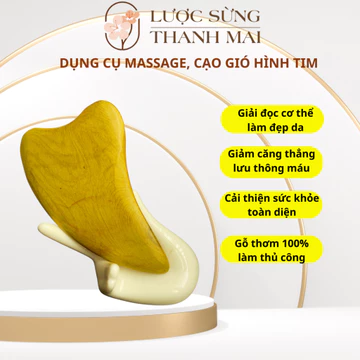 Combo 2 dụng cụ massage, cạo gió hỗ trợ giải độc cơ thể hình tim bằng gỗ thơm dễ sử dụng và đa năng