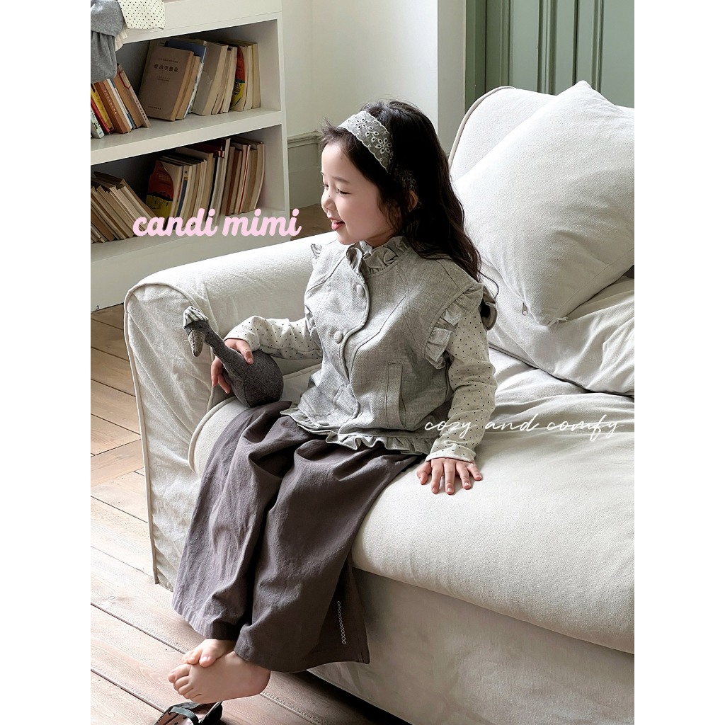 CANDIMIMI Quần sợi cotton cao cấp dáng suông nhún ly eo - Phong cách Hàn Quốc