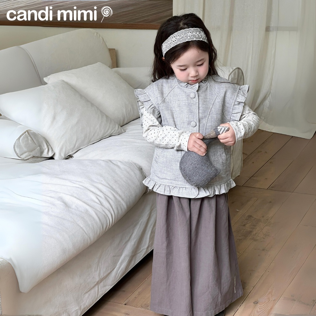 CANDIMIMI Quần sợi cotton cao cấp dáng suông nhún ly eo - Phong cách Hàn Quốc