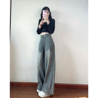 Quần jeans nữ ống suông ống rộng 247store lưng cao tôn dáng màu xanh retro đi học đi làm đi chơi Back to School