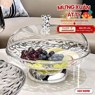 Đĩa đựng trái cây trong suốt kèm nắp đậy, Khay đựng hoa quả sang trọng có khe thoát nước tiện lợi