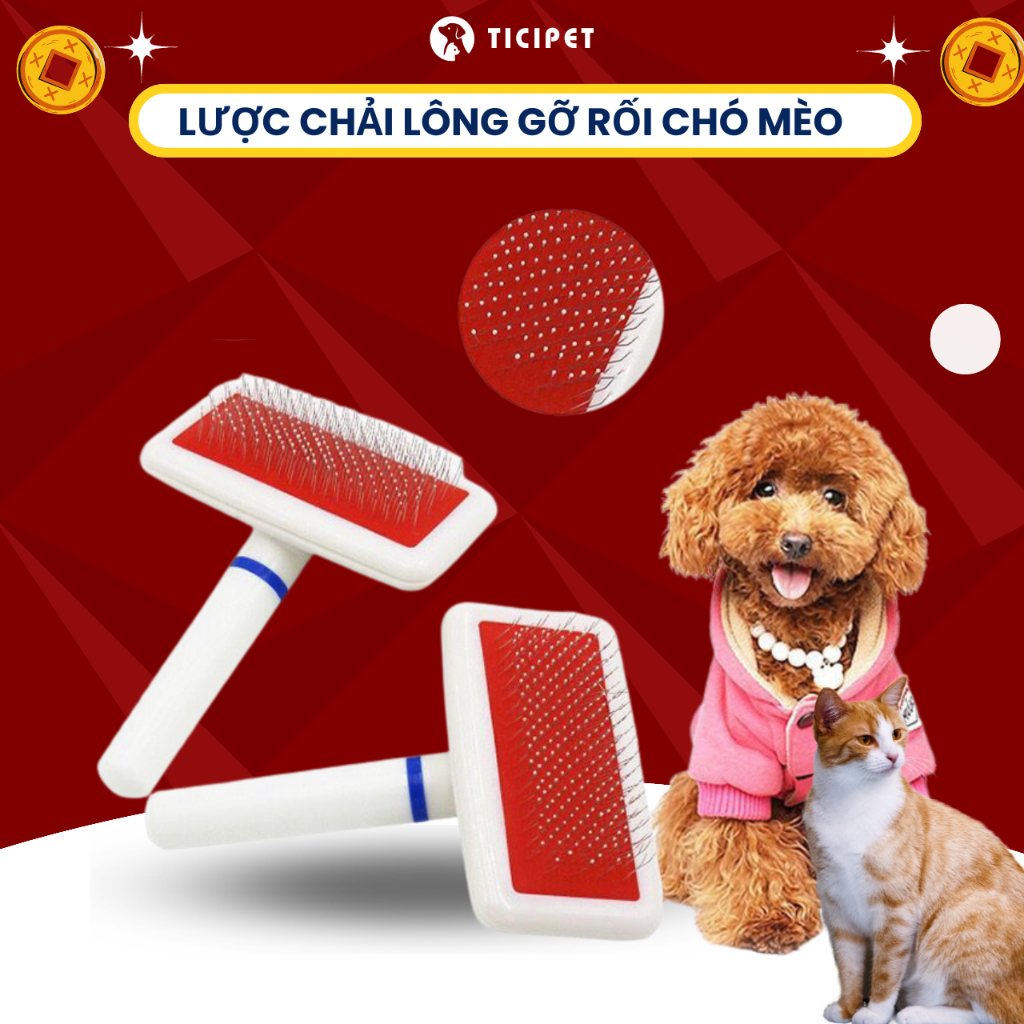 Lược Chải Lông Chó Mèo, Loại Bỏ Lông Rụng Tay Cầm Nhựa Chắc Chắn Gỡ Rối Làm Mượt Lông — TICIPET
