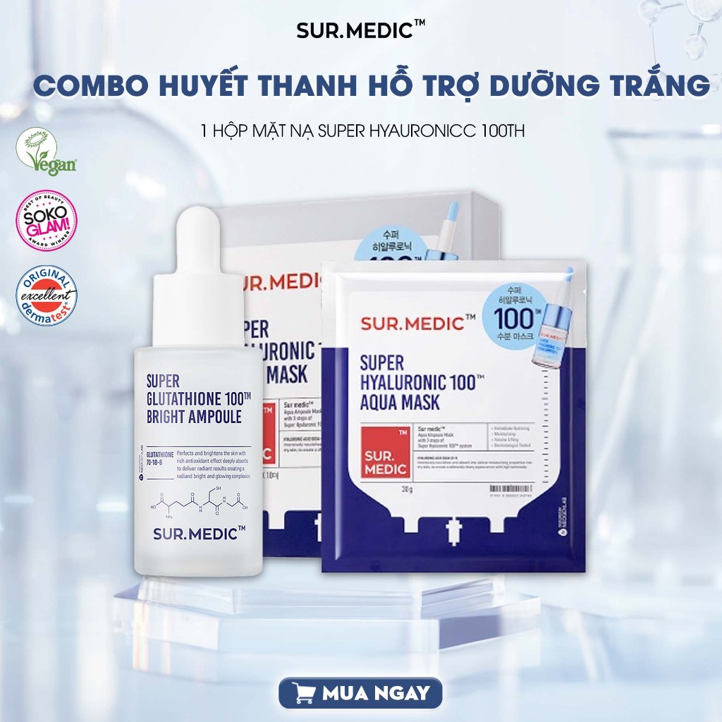 Ảnh Bộ Đôi Tinh Chất Hỗ Trợ Dưỡng Trắng Và Hỗ Trợ Chống Lão Hoá Da SUR.MEDIC Super Glutathione Bright 32ml 1