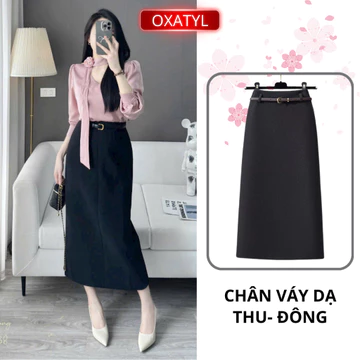 Chân váy dạ dài 80cm váy quảng châu cao cấp chất dạ dày mịn dáng váy chữ a OXATYL V641
