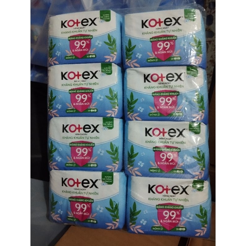 Combo 8 gói băng vệ sinh hàng ngày kháng khuẩn Kotex 20miếng/gói 15.5cm