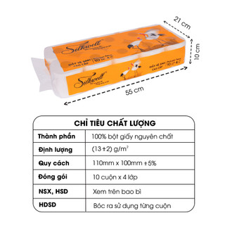 Giấy vệ sinh Silkwell Sếu 10 cuộn 4 lớp có lõi hàng Cao cấp,siêu mềm mịn không tẩy trắng chính hãng