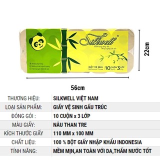 Giấy vệ sinh Silkwell gấu trúc 10 cuộn 3 lớp có lõi, không chất tẩy trắng, an toàn hàng chính hãng
