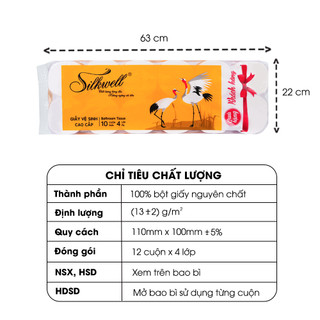 Giấy vệ sinh Silkwell Sếu không lõi 12 cuộn 4 lớp mềm mịn không tẩy trắng hàng chính hãng cao cấp