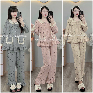 Bộ bầu - bộ sau sinh - BỘ DÀI ĐŨI VÂN MÂY HỌA TIẾT CỔ BÈO  HAI TÚI MỚI - 9 Màu,Áo Có Khóa Kéo & Quần Có Chun Chỉnh