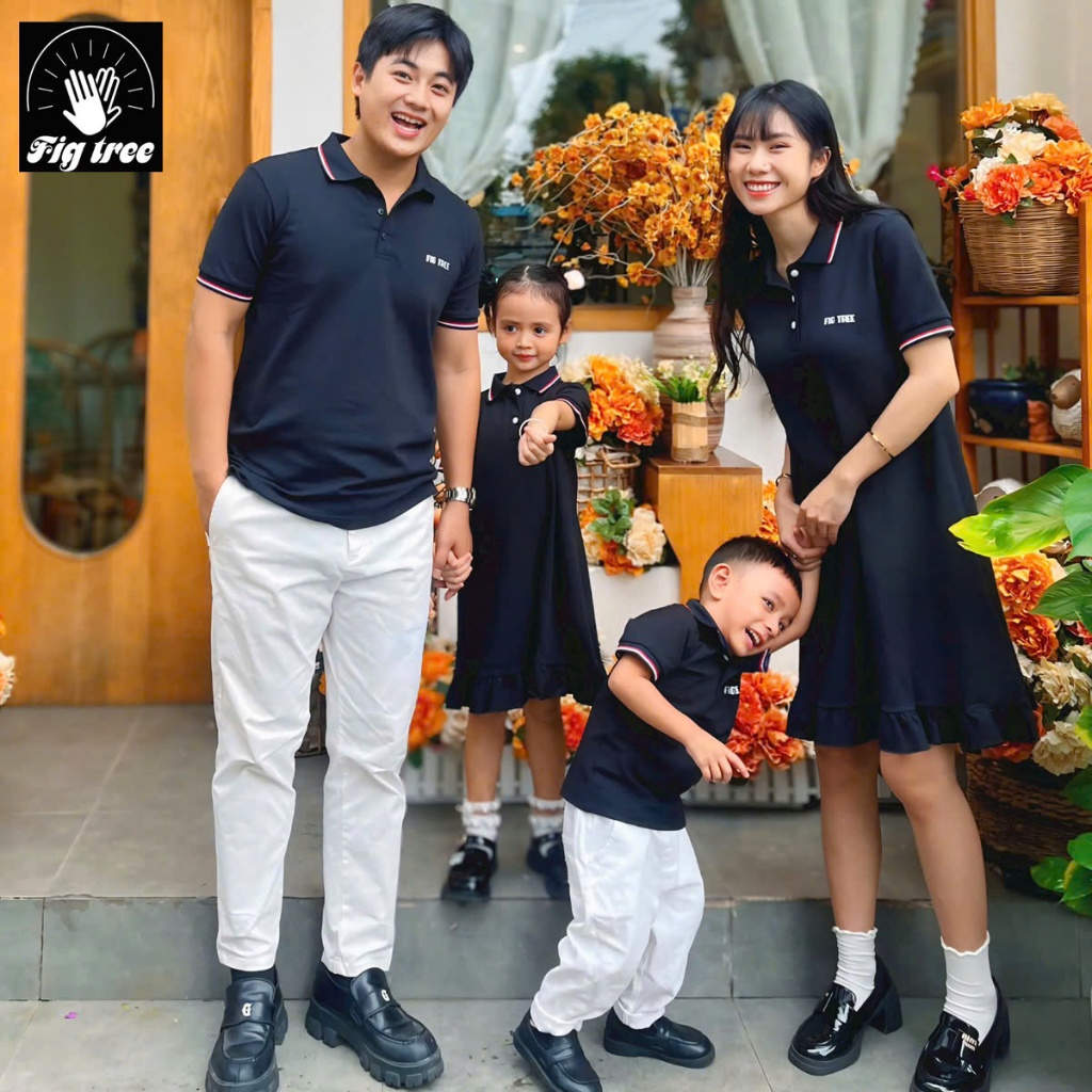 Đồ Gia Đình Fig Tree Áo Váy Polo Cá Sấu Màu Đen Co Giãn, Hàng Thiết Kế Đủ Size + Hình Cận Cảnh