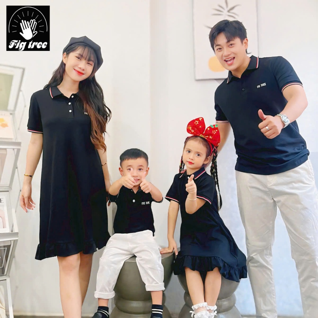 Đồ Gia Đình Fig Tree Áo Váy Polo Cá Sấu Màu Đen Co Giãn, Hàng Thiết Kế Đủ Size + Hình Cận Cảnh