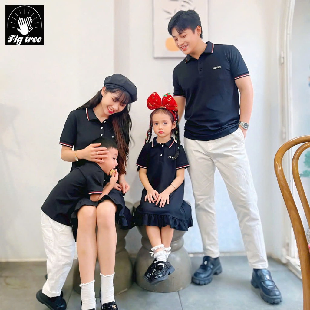 Đồ Gia Đình Fig Tree Áo Váy Polo Cá Sấu Màu Đen Co Giãn, Hàng Thiết Kế Đủ Size + Hình Cận Cảnh