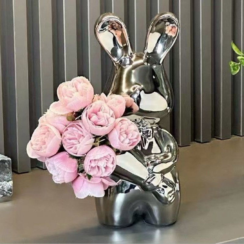 Thỏ Cầm Hoa Gốm Sứ Tráng Gương Cực Đẹp
