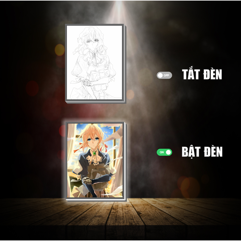 Tranh đèn led 3D đổi màu Violet Evergarden - Tranh đèn led 3D  trang trí bàn làm việc, đèn ngủ