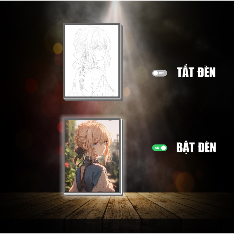 Tranh đèn led 3D đổi màu Violet Evergarden - Tranh đèn led 3D  trang trí bàn làm việc, đèn ngủ