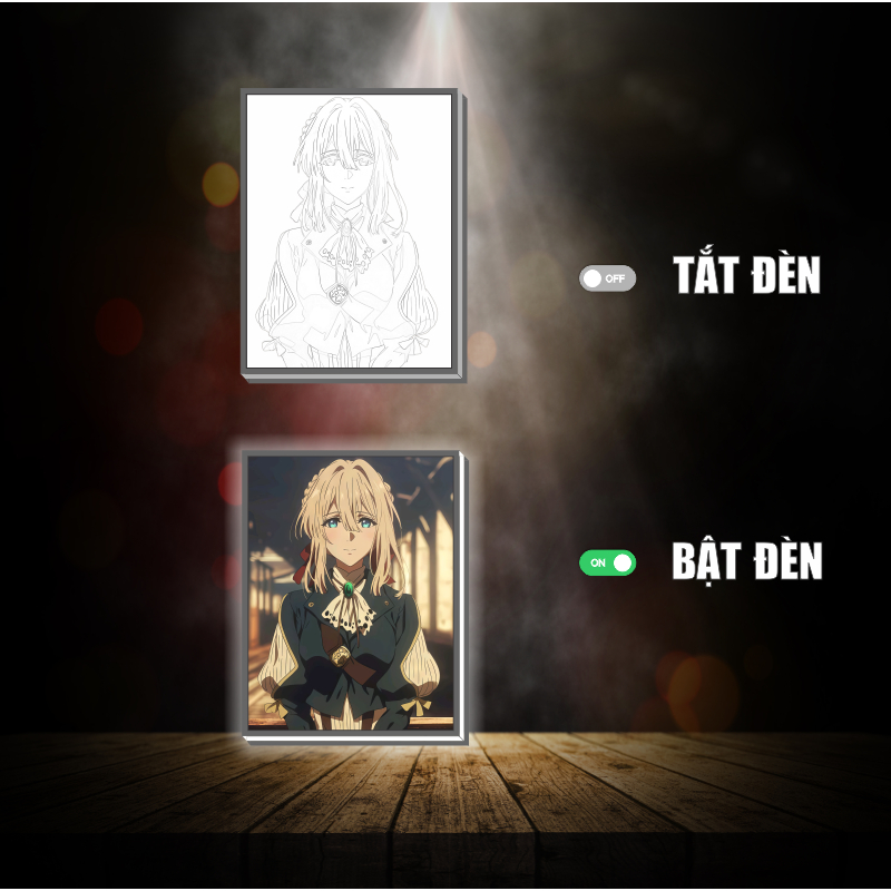 Tranh đèn led 3D đổi màu Violet Evergarden - Tranh đèn led 3D  trang trí bàn làm việc, đèn ngủ