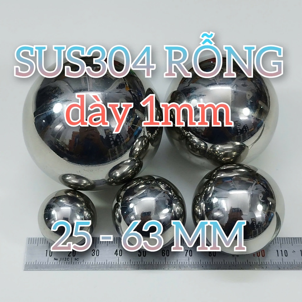 QUẢ CẦU INOX 304 RỖNG DÀY 1.0MM size 25-63 mm dùng để trang trí nội ...