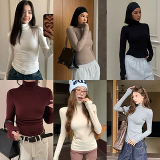 Áo cổ lọ 8p dài tay giữ nhiệt cổ lọ cao 8cm co giãn chất cotton lông thỏ mịn dày dặn Justdun C20