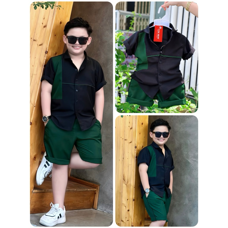 set sơmi phối rêu đen cho bé trai 10kg-52kg thiết kế cao cấp độc quyền TONI KiDs