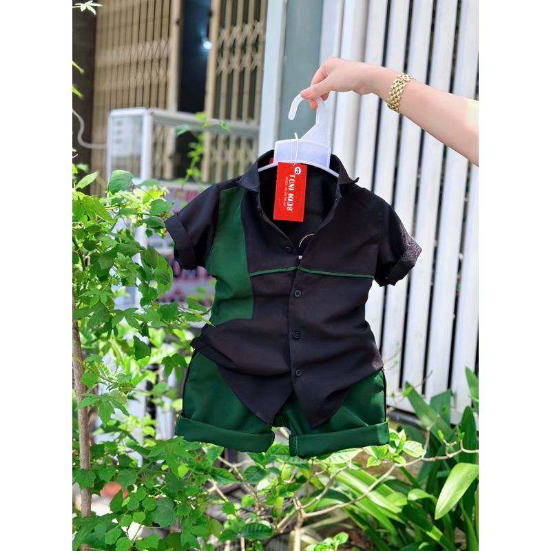 set sơmi phối rêu đen cho bé trai 10kg-52kg thiết kế cao cấp độc quyền TONI KiDs