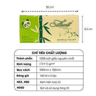 GIấy ăn Silkwell gấu trúc khổ lớn thùng 9 gói 160 tờ 3 lớp-siêu dai-không tẩy trắng hàng chính hãng