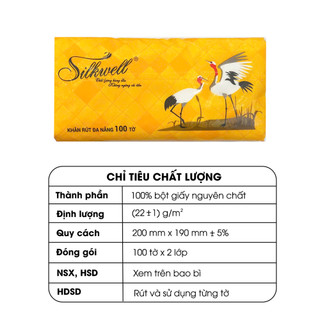 Khăn giấy Silkwell Sếu đa năng lau tay, giấy lau bếp 100 tờ 2 lớp siêu thấm dầu mỡ hàng chính hãng