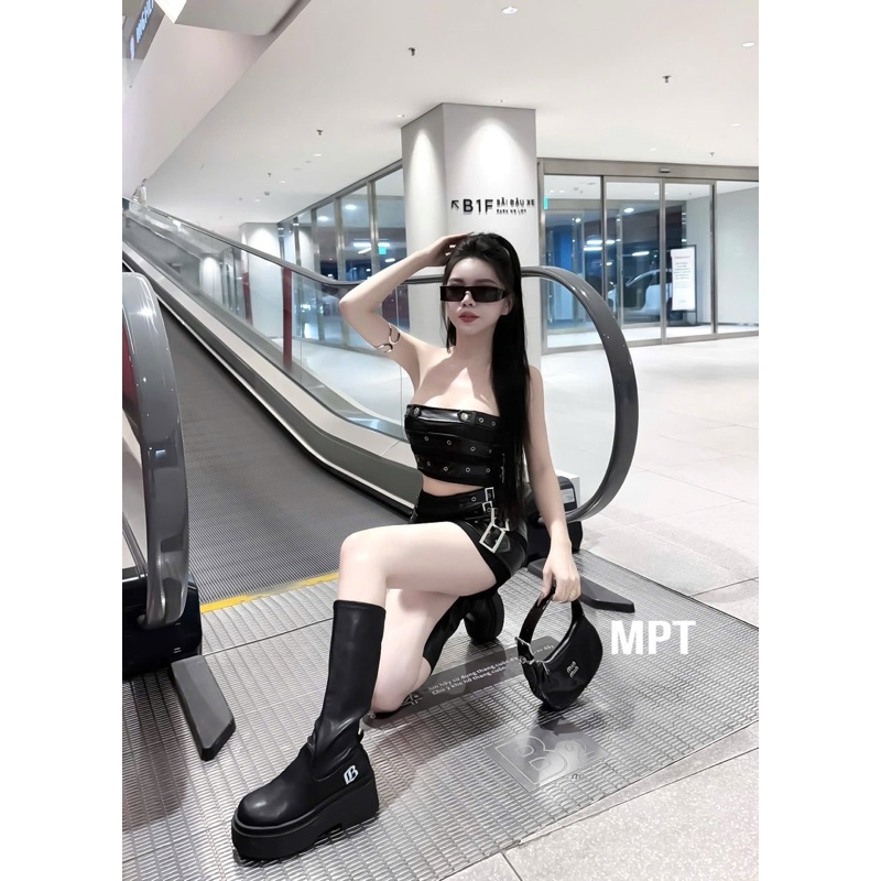Set váy jean 2 món phối da sexy đi bar siu chất