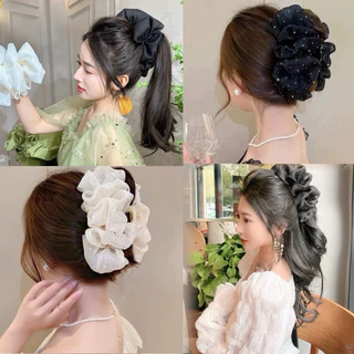 Kẹp Tóc Bong Bóng Lưới Nơ Voan Lớn Đính Kim Sa Lấp Lánh Hottrend
