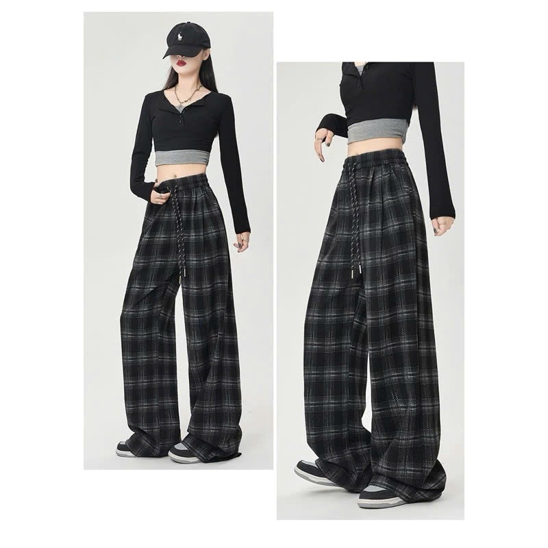 Quần Ống Rộng Nữ Chất Dạ Kẻ Mẫu Mới Hot Vải Đẹp Loại 1 Form Suông Tôn Dáng Siêu Mềm Mịn,Co Giãn Mặc Ấm